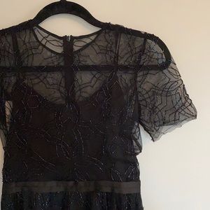 Needle & Thread Black Flutter Sleeve Mini Gown